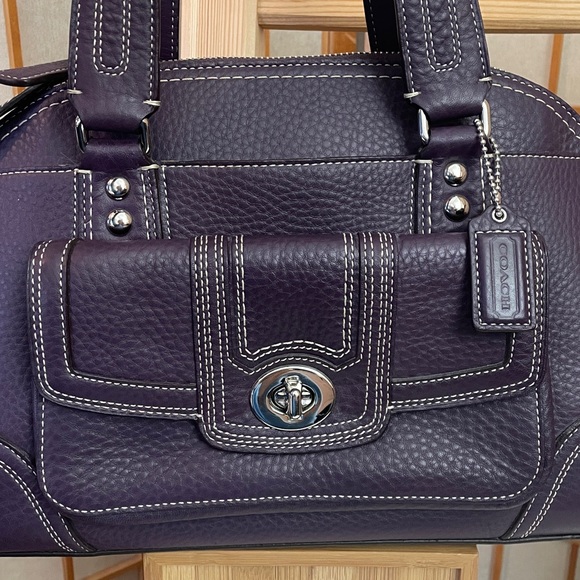 Coach Hampton Pebbled Leather Zipper Satchel in Dark Purple - Picture 4 of 17